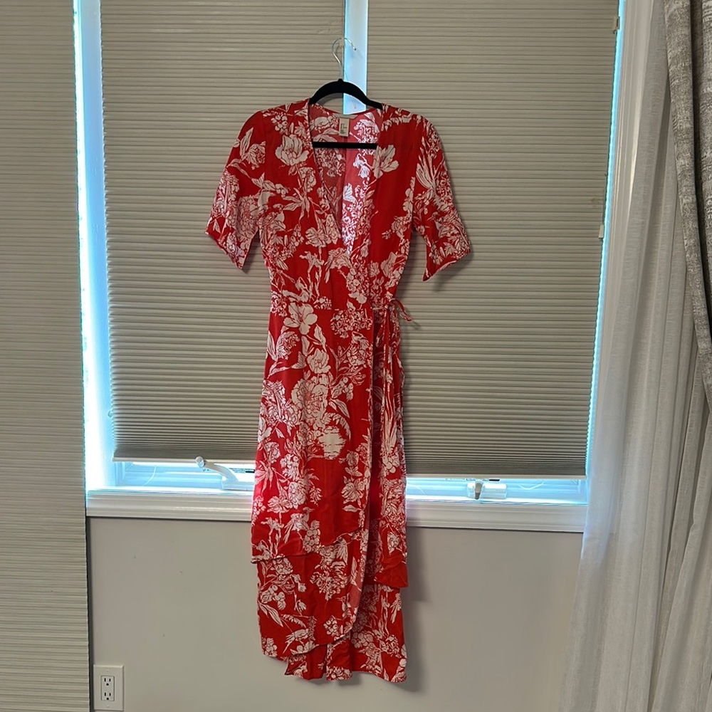 Floral Red Wrap Dress
